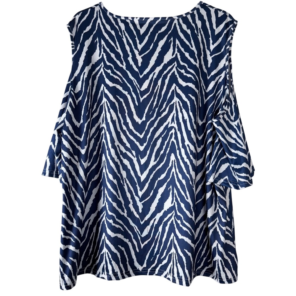 NWOT Women's 5XL Navy Zebra Print Cold Shoulder Top Resort Boat Travel Relax Fit - Picture 3 of 9